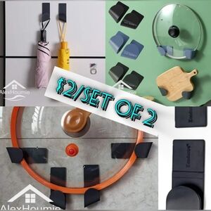 Black Self Adhesive Wall Pot Lid Holders (2pcs)